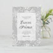 Invitation Mariage Élégant Fleur Blanc Dentelle (Debout devant)