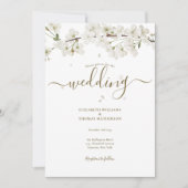 Invitation Mariage Élégant Fleur Blanche Floraison Script (Devant)