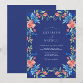 Invitation Mariage Élégant Fleur Bleu de Nuit (Devant / Derrière)