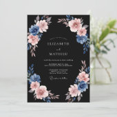 Invitation Mariage Élégant Fleur Bleue Rose (Debout devant)