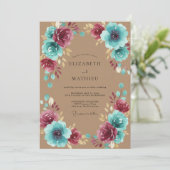 Invitation Mariage Élégant Fleur d'Aqua et Prune (Debout devant)