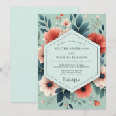 Invitation Mariage Élégant Fleur de Corail Sage (Devant / Derrière)