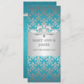Invitation Mariage élégant Fleur De Lis Blue (Devant / Derrière)