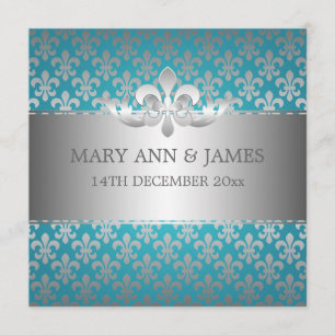 Invitation Mariage élégant Fleur De Lis Blue