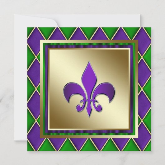 Invitation Mariage élégant Fleur De Lis Mardi Gras (Devant)