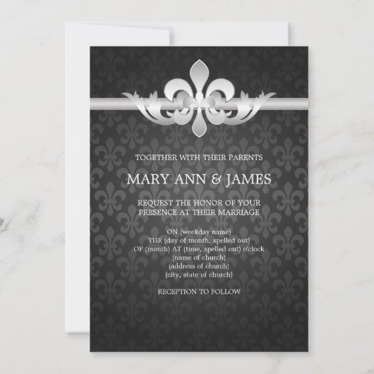 Invitation Mariage élégant Fleur De Lis Noir (Dos)
