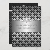 Invitation Mariage élégant Fleur De Lis Noir (Devant / Derrière)