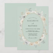 Invitation Mariage Élégant Fleur de Menthe Verte (Devant / Derrière)