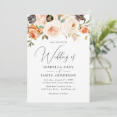 Invitation Mariage Élégant Fleur de Pêche Orange Feuillage  (Debout devant)