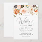 Invitation Mariage Élégant Fleur de Pêche Orange Feuillage  (Devant / Derrière)