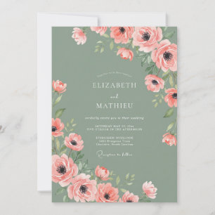 Invitation Mariage Élégant Fleur de Pêcher en Fleur