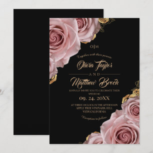 Invitation Mariage Élégant Fleur de Rose Moderne aux Joues Ro