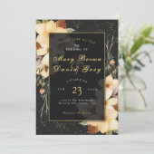 Invitation Mariage Élégant Fleur Dorée (Debout devant)