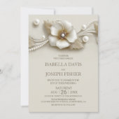 Invitation Mariage Élégant Fleur et Perles (Devant)