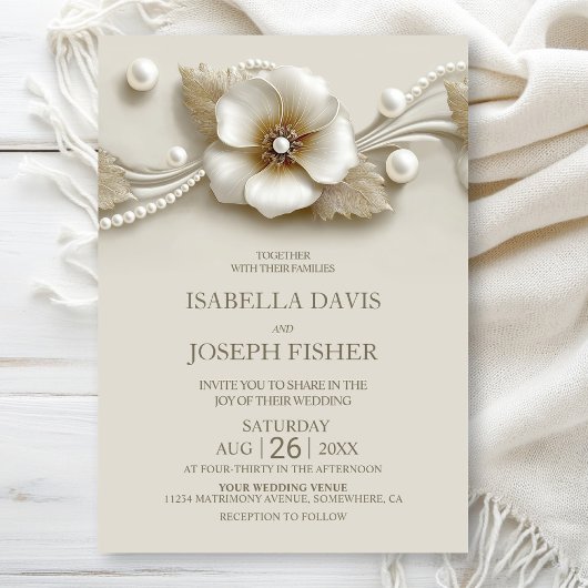 Invitation Mariage Élégant Fleur et Perles