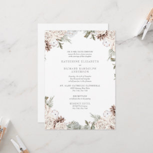 Invitation Mariage Élégant Fleur Floral Blanc Hiver Cône de P