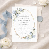 Invitation Mariage Élégant Fleur Hydrangea Bleu Verdure