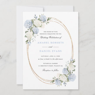 Invitation Mariage Élégant Fleur Hydrangea Bleu Verdure