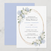 Invitation Mariage Élégant Fleur Hydrangea Bleu Verdure (Devant / Derrière)
