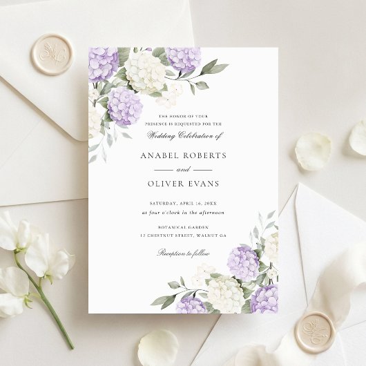 Invitation Mariage Élégant Fleur Hydrangea Violet Verdure