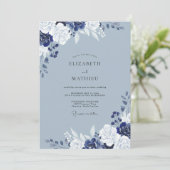 Invitation Mariage Élégant Fleur Indigo Ardoise (Debout devant)