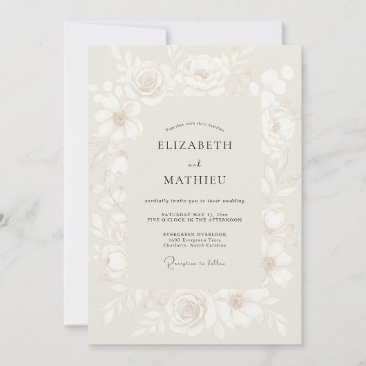 Invitation Mariage Élégant Fleur Ivory (Devant)