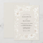 Invitation Mariage Élégant Fleur Ivory (Devant / Derrière)