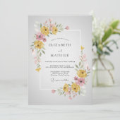 Invitation Mariage Élégant Fleur Jaune (Debout devant)