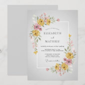 Invitation Mariage Élégant Fleur Jaune (Devant / Derrière)