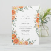 Invitation Mariage Élégant Fleur Orange (Debout devant)
