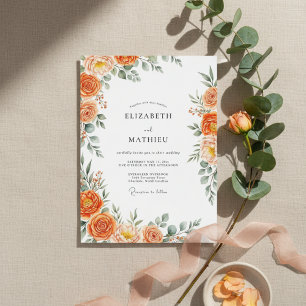 Invitation Mariage Élégant Fleur Orange