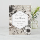Invitation Mariage Élégant Fleur Pewter (Debout devant)