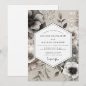 Invitation Mariage Élégant Fleur Pewter (Devant / Derrière)