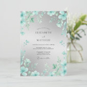 Invitation Mariage Élégant Fleur Teal (Debout devant)