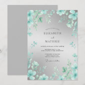 Invitation Mariage Élégant Fleur Teal (Devant / Derrière)