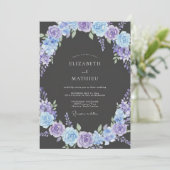 Invitation Mariage Élégant Fleuron Violet Bleu (Debout devant)