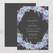 Invitation Mariage Élégant Fleuron Violet Bleu (Devant / Derrière)