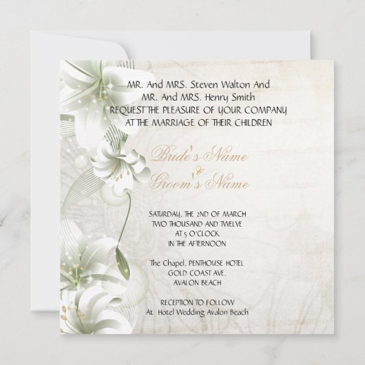 Invitation Mariage élégant Fleurs blanches Beige Or Floral (Dos)