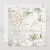 Invitation Mariage élégant Fleurs blanches Beige Or Floral (Devant)