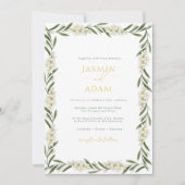 Invitation Mariage Élégant Fleurs Blanches et Feuillage (Devant)