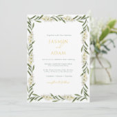 Invitation Mariage Élégant Fleurs Blanches et Feuillage (Debout devant)