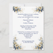 Invitation Mariage Élégant Fleurs Bleu Blanc Or (Dos)