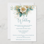 Invitation Mariage élégant Fleurs Bleues Vertes Blanches (Devant)