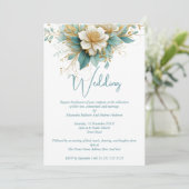 Invitation Mariage élégant Fleurs Bleues Vertes Blanches (Debout devant)