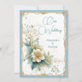 Invitation Mariage Élégant Fleurs Bleues Vertes Blanches (Devant)