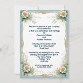 Invitation Mariage Élégant Fleurs Bleues Vertes Blanches (Dos)