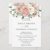 Invitation Mariage Élégant Fleurs de Rosier Teintées d'Ivoire (Devant / Derrière)