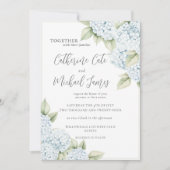 Invitation Mariage Élégant Fleurs d'Hydrangea Bleu (Devant)