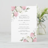 Invitation Mariage Élégant Fleurs Hydrangea Rose Verdure (Debout devant)