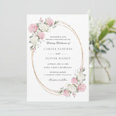 Invitation Mariage Élégant Fleurs Hydrangea Rose Verdure (Debout devant)